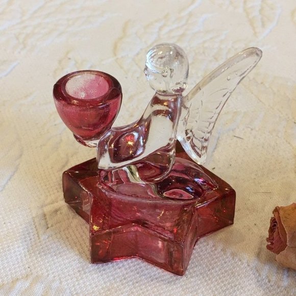 1940’s MCM Pair Christmas Angel Candle Holders with Ruby Red Glass Bases. Rare - Picture 2 of 7